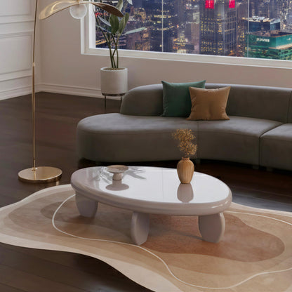 46" Modern Cobblestone Coffee Table, High Gloss Gray Oval Top with Sculptural Pebble Legs, Engineered Wood Construction, Contemporary Centerpiece for Living Rooms, Minimalist Home Interiors, Gray