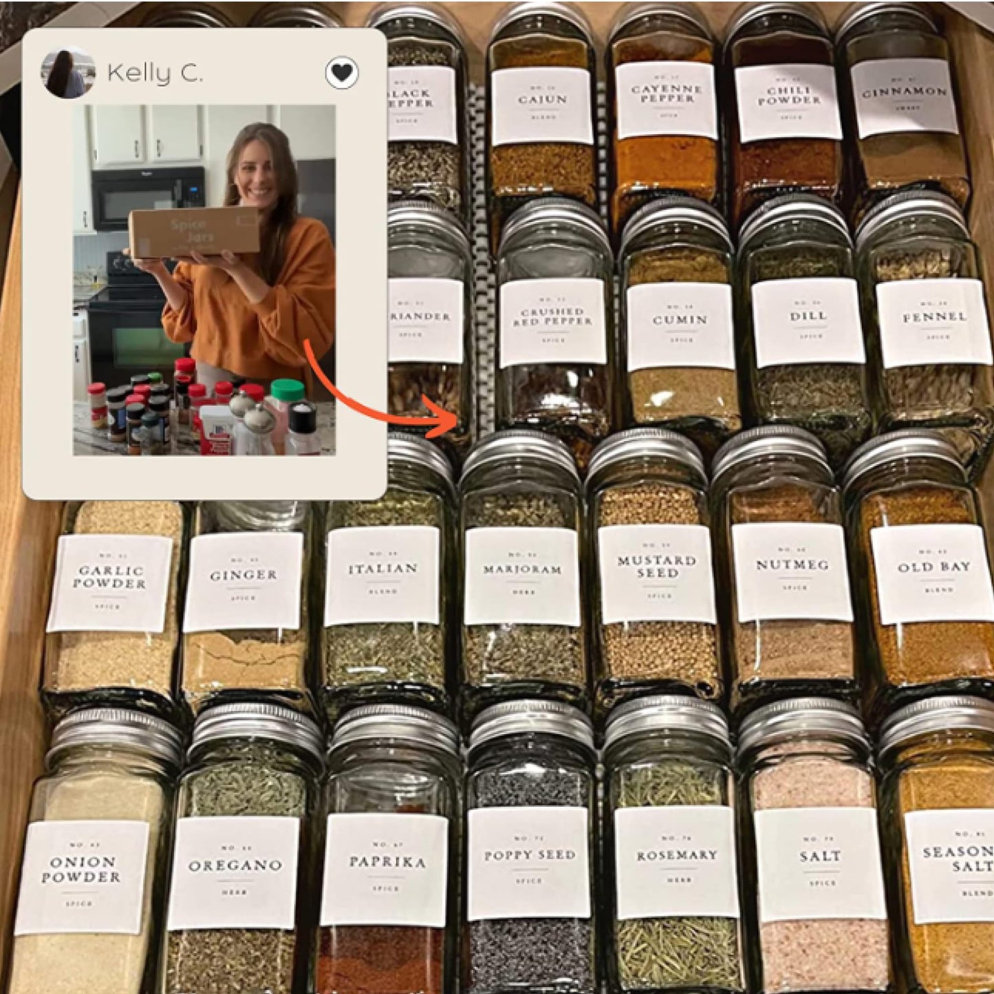 FINESSY Glass Spice Jars with Labels with Metal Lids and Shakers 24 Pack Set, 4oz Small Empty Air Tight Spice Containers with Labels, Clear Seasoning Containers Herb Bottles Kitchen Storage Organizer