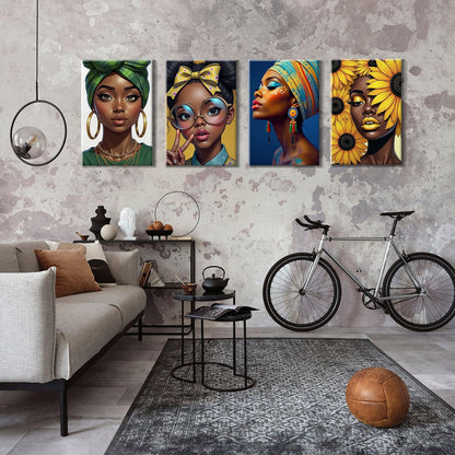 HeeBenor 4 Pack Black Women Paint by Numbers Kit for Adults Framed Canvas, Black Women Paint by Number with Easel, DIY Adult Paint by Number Kits Framed Canvas for Home Decor 8x12 Inch