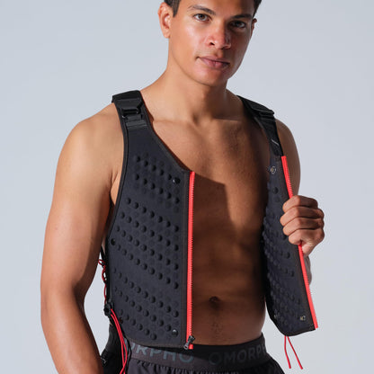 Omorpho G-Vest Sport, Weighted Vest, Black/Red, 6 lb Fixed Weight, Adjustable Fit, S-M/L-XL, for Running, Endurance Training, High-Intensity Athletics (Black/Red, S-M)