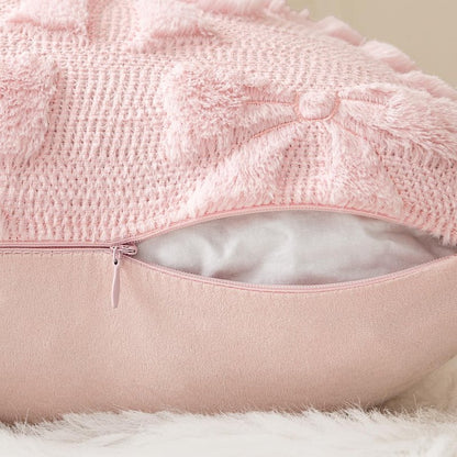 MIULEE Light Pink Bow Pillow Covers Coquette Room Decor Aesthetic Set of 2 Spring Decorative Cute Girl Soft Plush Faux Pillowcase for Preppy Room Decor Bedroom Couch,18x18 Inch
