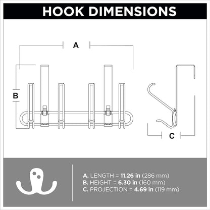 Franklin Brass OTDW04F-NIC-C 4-Hook Wire Over The Door Storage Rack, Nickel Finish
