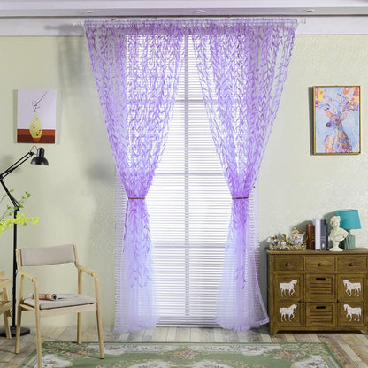 ICYANG Sheer Lavender Curtains Lilac Leaf Purple Vine Willow Tulle Drape Panel Valances 78.6 x 39.3 Inch for Home