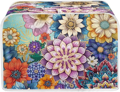 UNICEU Boho Flower Toaster Cover: Bright Blossom Quilted Dust-proof Cover for 4 Slice Bread Maker