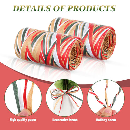Shappy 2 Rolls Christmas Raffia Ribbon 524 Feet Matte Paper Craft Ribbon Packing Paper Twine Raffia Yarn for Xmas Gifts Wrapping Party Festival Holiday Decor(Red, White, Green, Flaxen)