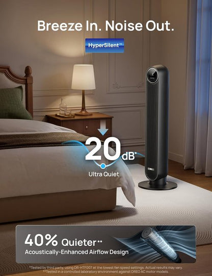 DREO Tower Fan - Ultra Quiet Bladeless Design with 8 Speeds & 90° Oscillation | High Velocity 28ft/s, Black