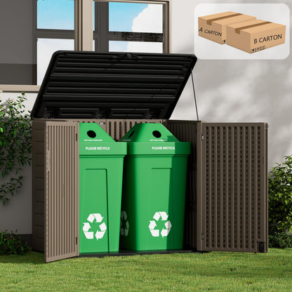ZZM Large Outdoor Storage Shed, 48 Cu Ft Resin Versatile Storage Cabinet for Patio Accessories, Trash Cans & Garden Tools, Durable Horizontal Storage Box with Lockable Lid (Coffee)