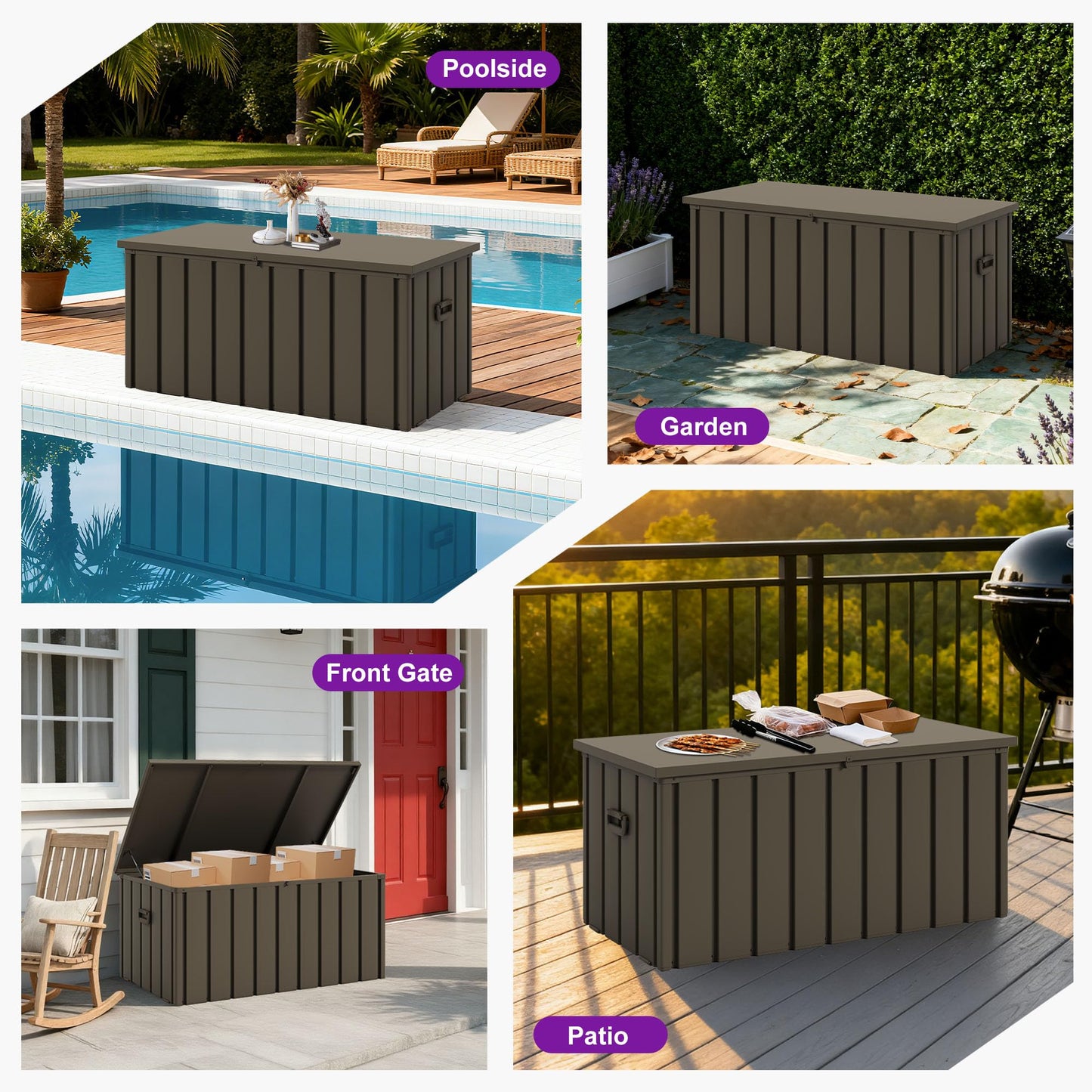PURPLE LEAF Outdoor Deck Box 160 Gallon Waterproof Lockable Storage Box Container with Lid Deck Organization for Patio Cushions Side Table Pool Accessories Garden Tools, Brown