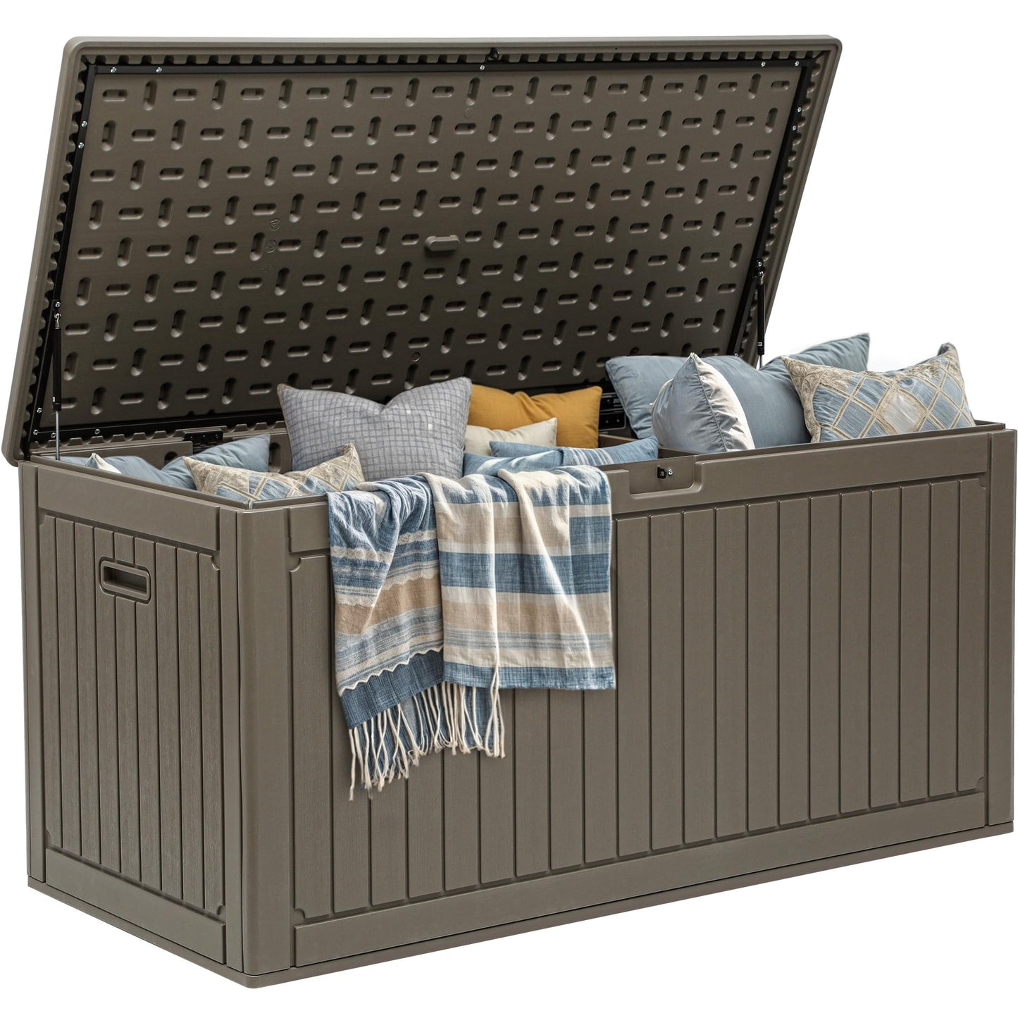 YITAHOME 320 Gallon Double-Wall Deck Box with Divider & Side Handles, Outdoor Large Storage for Patio Furniture Cushions, Garden Pool Accessories, Water Resistant & Lockable