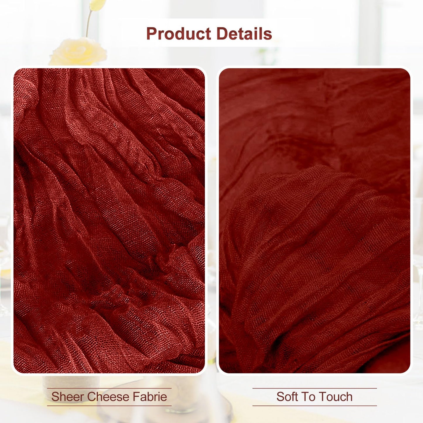 20 Pack Terracotta Christmas Cheesecloth Table Runner 35x120 Inch 10Ft Rustic Gauze Cheese Cloth Table Runner Sheer Cheesecloth Table Runners for Wedding Party Bridal Shower Decoration