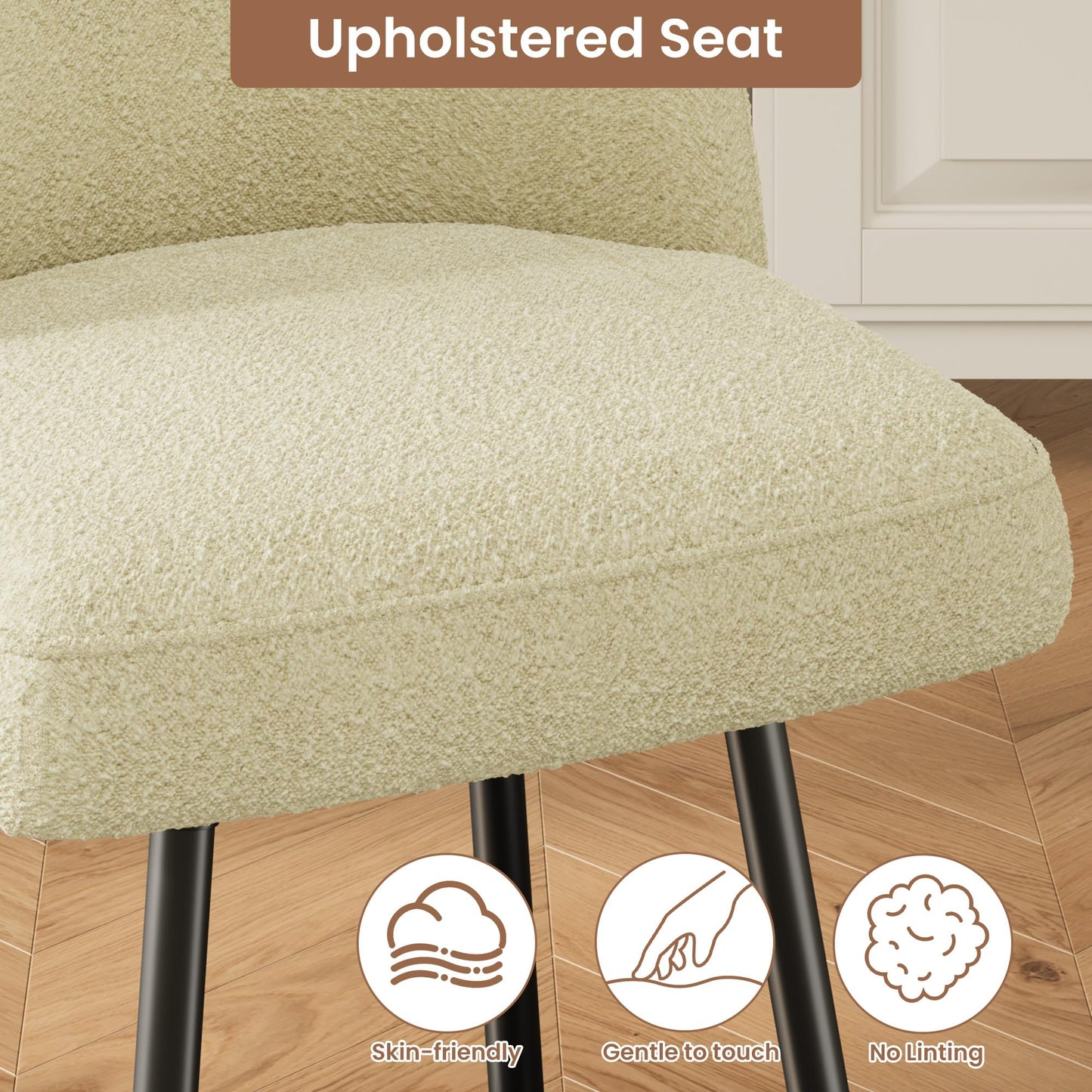 IDEALHOUSE Counter Height Bar Stools Set of 4, 26" Modern Upholstered Barstools with Backs and Metal Legs, Faux Sherpa High Chairs with Arc Metal Footrest for Kitchen Island, Beige