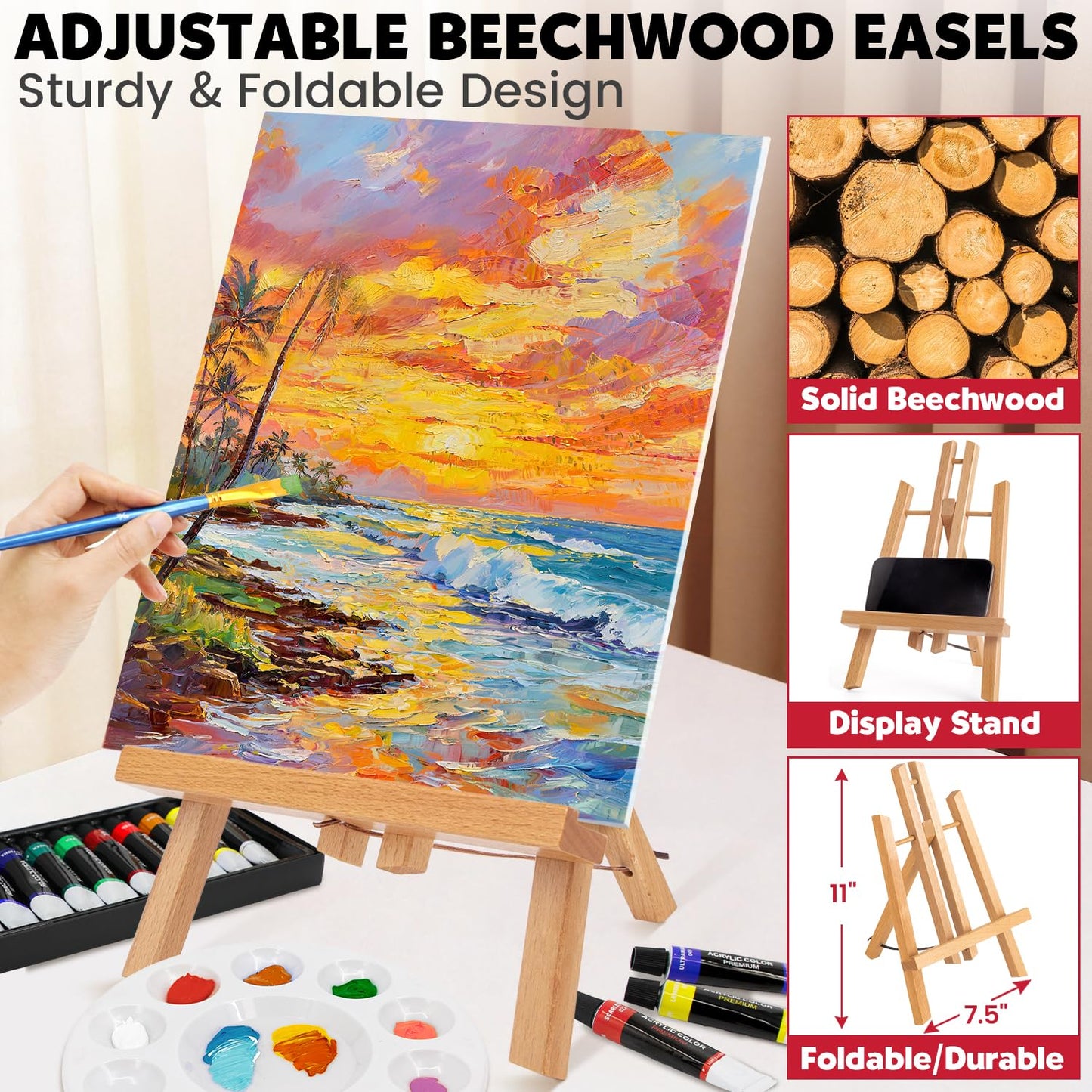 Set of 2 Acrylic Painting Kits for Adults and Couples, Sip and Paint Kit for Date Night, Acrylic Painting Kit with Canvas Boards and Easels, Professional Art Set for Couples, Families, Beginners