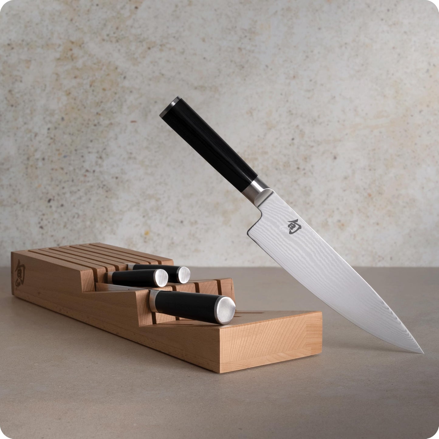 Shun Classic 5 Piece In-Drawer Set, Includes 8" Chef's Knife, 3.5" Paring, 6" Utility & 9" Bread Knife, Handcrafted Japanese Knife Set, Damascus Stainless Steel Cladding, Pakkawood Handle