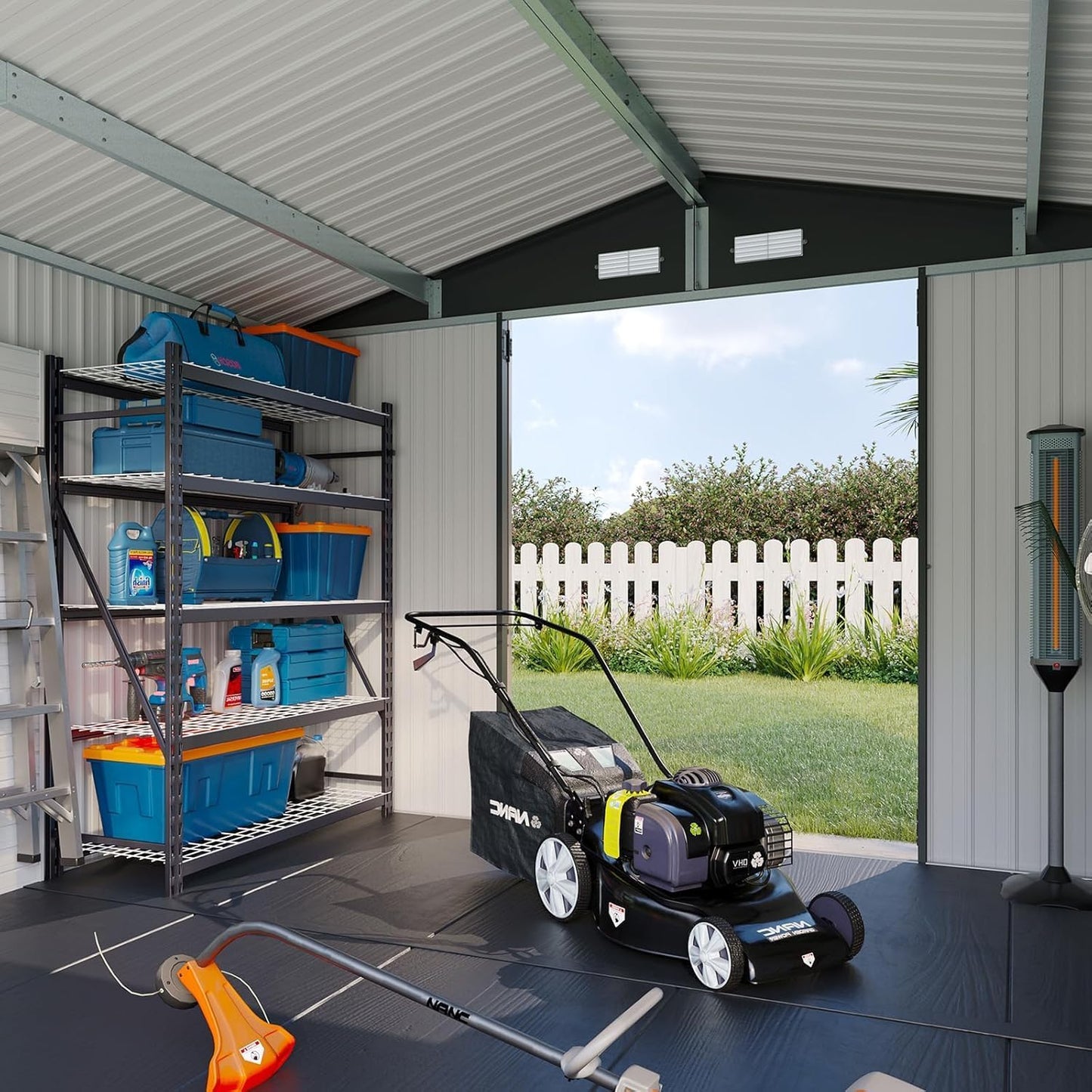Aoxun 10x8 FT Shed with Floor Heavy-Duty Galvanized Steel Outdoor Storage Shed with Double Doors, Ventilated Weatherproof Design for Bike/Generator/Tool Organization (Brown with Floor)