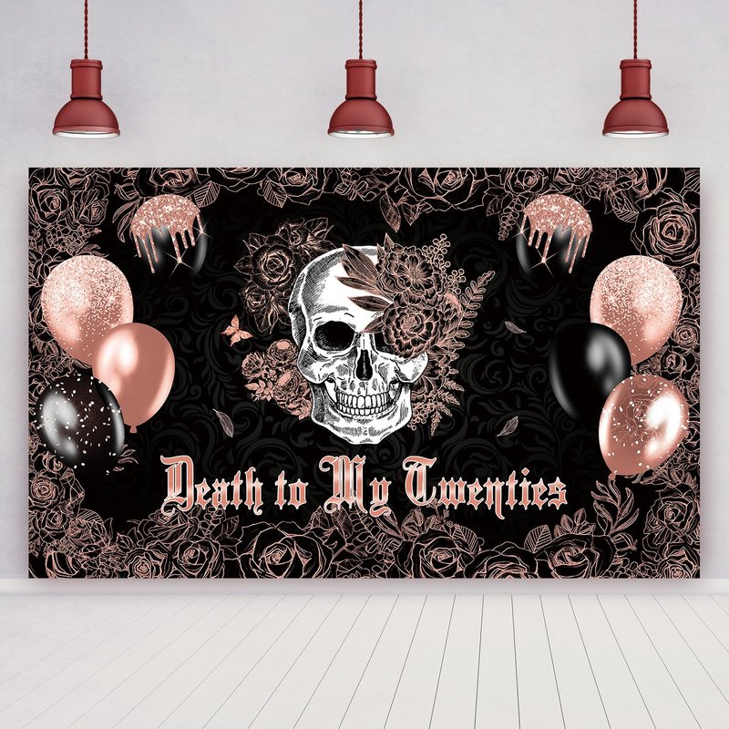 Crenics Rose Gold and Black Death to My 20s Decorations - Death to My Twenties Backdrop, Banner, Honeycomb, Sash, Hanging Swirls, Cake Topper and Balloons for 30th Birthday Party Decorations for Her