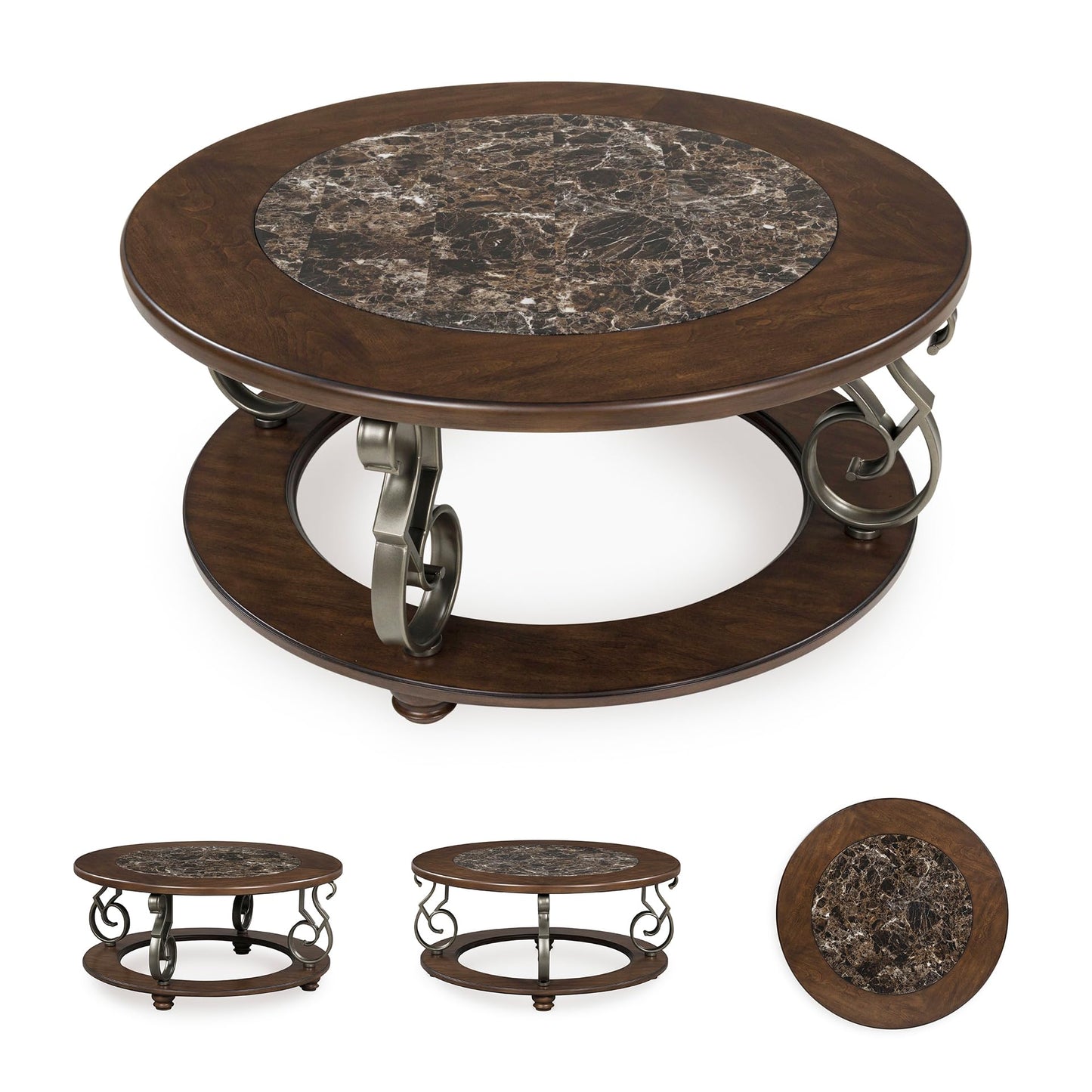 Signature Design by Ashley Frallyn Classic Coffee Table with Metal Legs and Bun Feet, Dark Brown