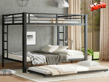 AOOMEEC Higher Quality & Stronger Metal Bunk Bed Queen Over Queen Size Bunkbed Frame, Thickened Heavy Duty More Stable Steel Bunk Bed with Twin Size Trundle (Queen Over Queen)