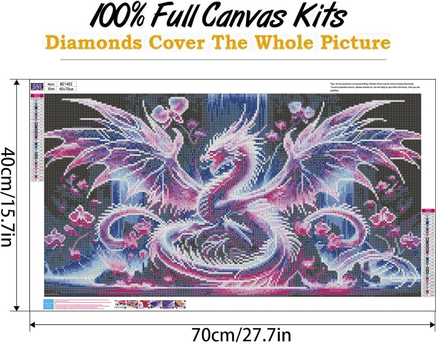 Ekuxom Large Diamond Art Kits for Adults- Large Dragon Diamond Painting Kits for Adults-5D DIY Round Full Drill Waterfall Diamonds Gem Art Kit for Gifts Home Wall Decor 27.5 X 15.7 inch