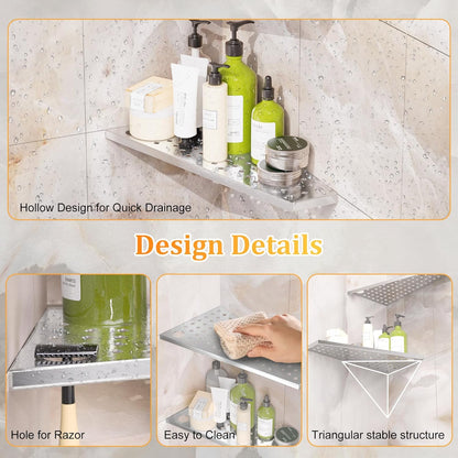 mivndeeopu 12" 2-Pcs, 304 Corner Shower Shelf Rustproof Stainless Steel Corner Shower Shelves with Razor Holder Slot
