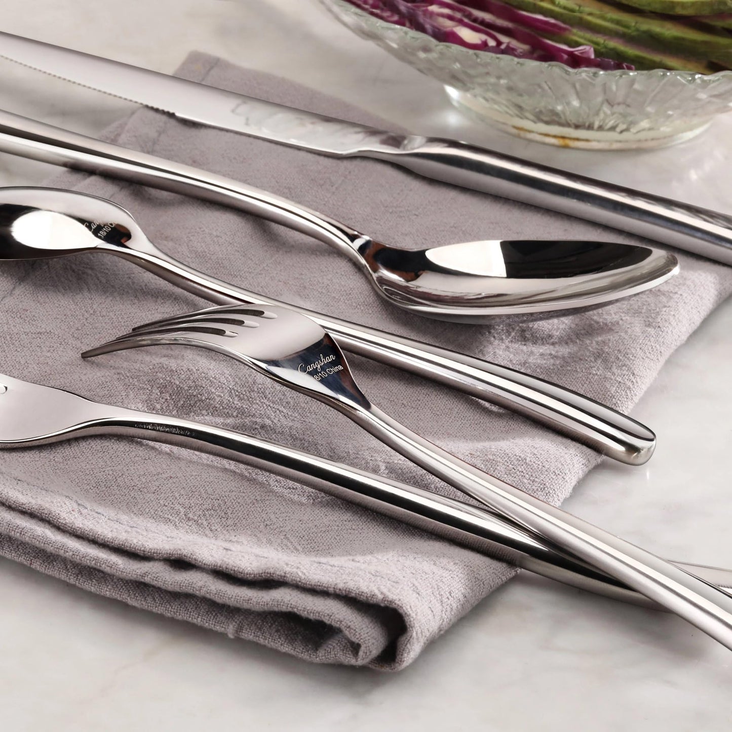 Cangshan RAIN II Flatware Set, Stainless Forged, Window Box, Metallic Finish (47-Piece)