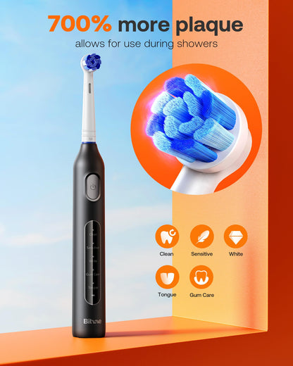 Bitvae Water Dental Flosser Teeth Picks, Cordless Water Flosser for Teeth, Braces, Dental Care and Rechargeable Rotary Electric Toothbrush Combo Set, 4 Tips, 4 Brush Heads, Waterproof, Black, C5+R1