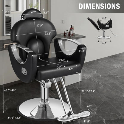 Tythical Salon Chair for Hair Stylist, Reclining Barber Salon Chair with Heavy Duty Hydraulic Pump, 360 Swivel Styling Braiding Hairdresser Chairs for Home Barbershop, Black Sliver