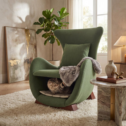 Merax Modern Accent Chair with Pet Cave & Storage, Dual-Layer Design Living Room Lounge Chair with Plush Polyester Fabric, Stylish Reading Chair for Cozy Nook, Home Office & Bedroom, Green