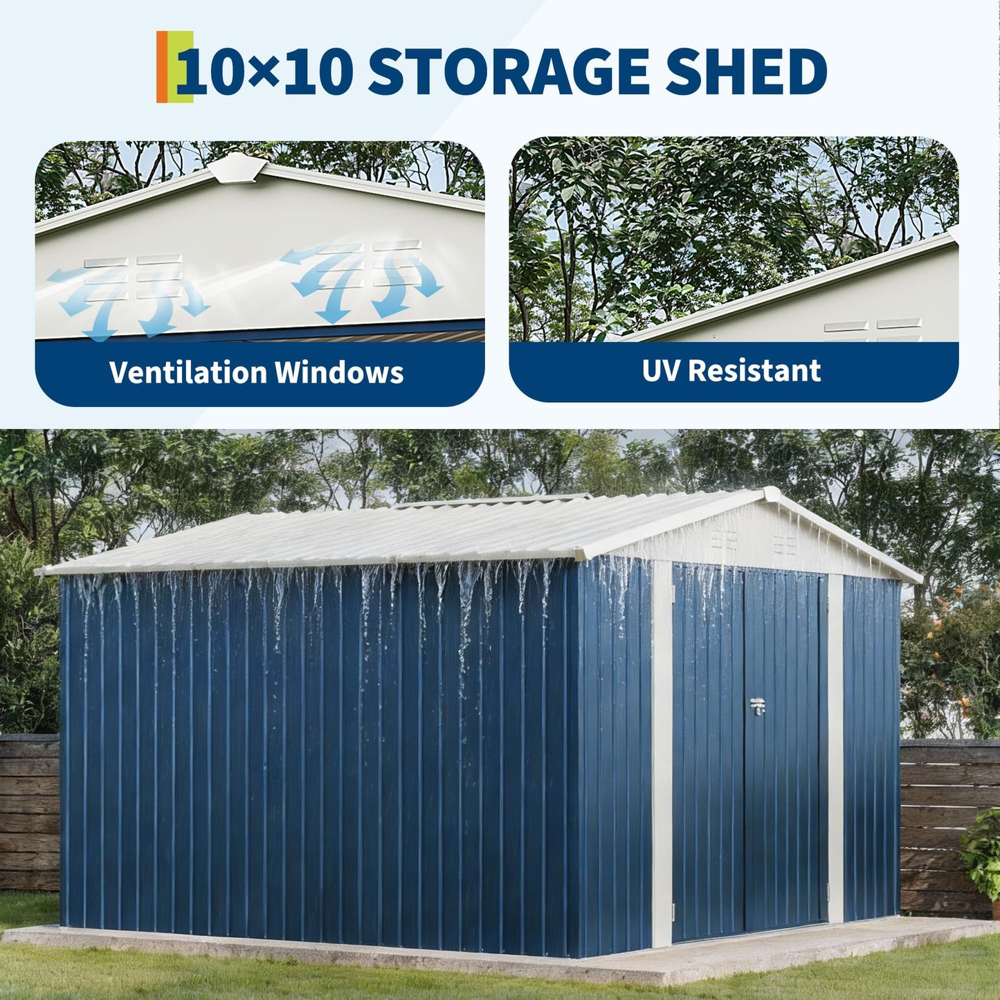 10 X 10 FT Outdoor Storage Shed,Metal Garden Sheds&Outdoor Storage, Lockable Gable Roof Garden Tool Shed, All-Weather Resistant Storage Unit for Bikes, Ladders, Patio Supplies & Garden Essentials