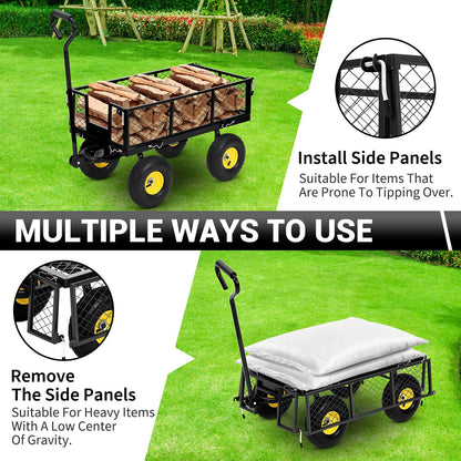 550Lbs Steel Garden Cart, Heavy Duty Garden Wagon Cart with 180° Rotating Handle ＆ 10in All Terrain Wheels,Removable Sides Metal Yard Utility Wagon Carts.