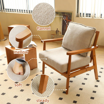 KEIKI Solid Wood Accent Club Chair with Soft Flannel Upholstered Cushion, Mid-Century Modern Style Reading Sofa Chair, Comfy Cozy Lounge Lazy Seating Chair for Living Room, Apartment, Balcony, Office