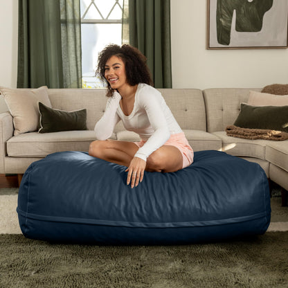 Atrium Collection Lino Ottoman - Oversized Large Couch Ottoman & Foam-Filled Lounger - Faux Leather - Oxford Blue