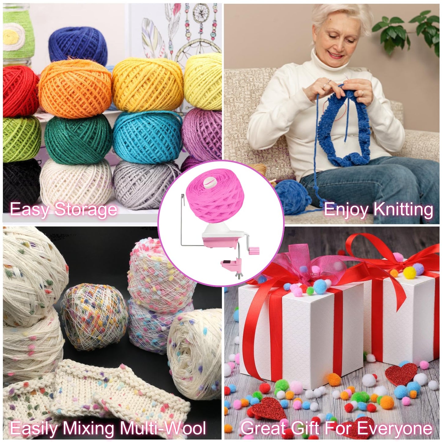 Ayasee Yarn Winder, Yarn Ball Winder, Easy Install and Efficiently for Crocheting Hand Operated Spinner for Knitting Lovers (Pink)