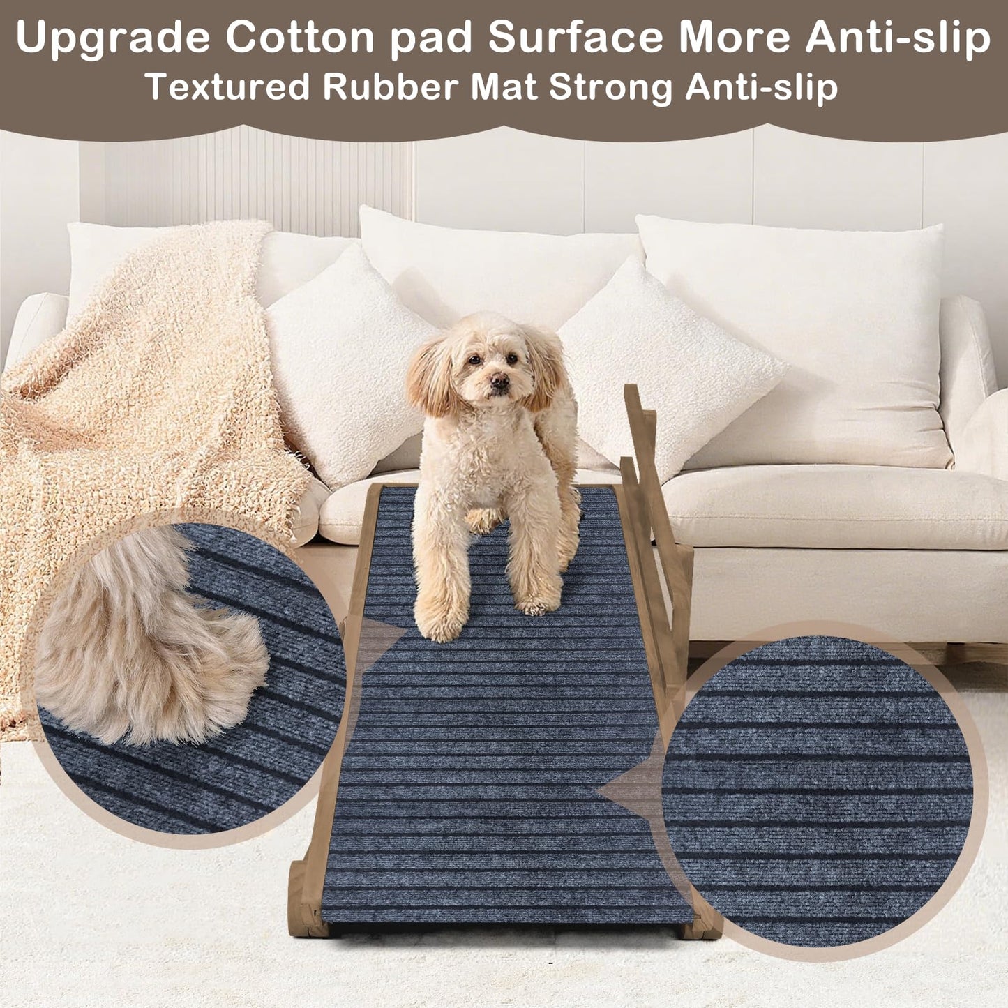 Dog Ramp for Beds, Cars, Couches, Dog Steps Anti-Slip Surface, Dogs Ramps for Old Small Pet,High Traction with Platform, 7 Adjustable Heights 16" to 27" Up, Portable Stairs Design for Dogs, 45.3" Long
