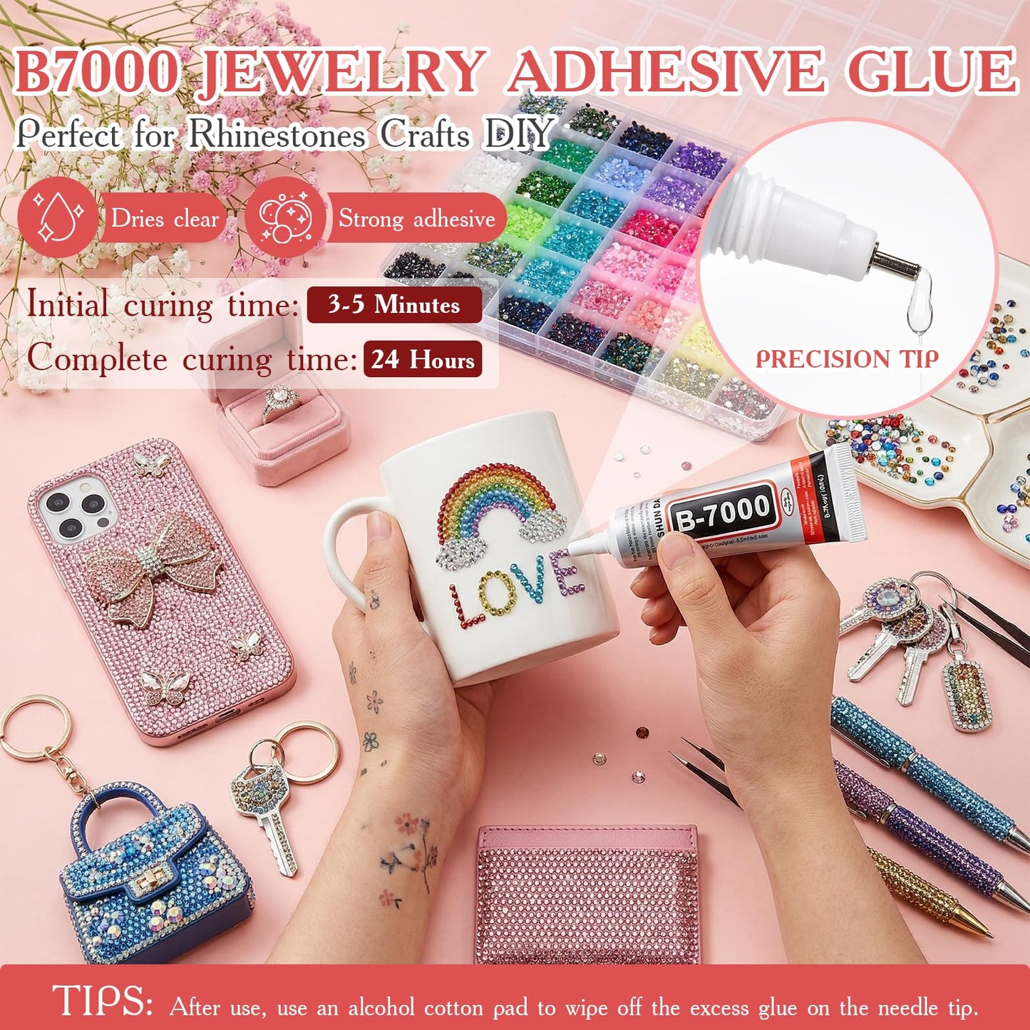 80000Pcs Bedazzling Kit with 3mm Rhinestones, 42 Colors Resin Flatback Nail Rhinestones, Bedazzler Kit with 3 B7000 Glue, Tweezers & Pen, Gems for Crafts, Clothes, Tumblers, Nail Art
