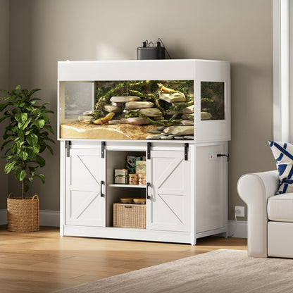 Herture 120 Gallon Reptile Terrarium with Stand, 4x2x2 Bearded Dragon Enclosure for Snakes Lizards, Large Vivarium Tank with Storage Cabinet, Acrylic Doors, Mesh Lid, Power Outlet White PX04RTWW