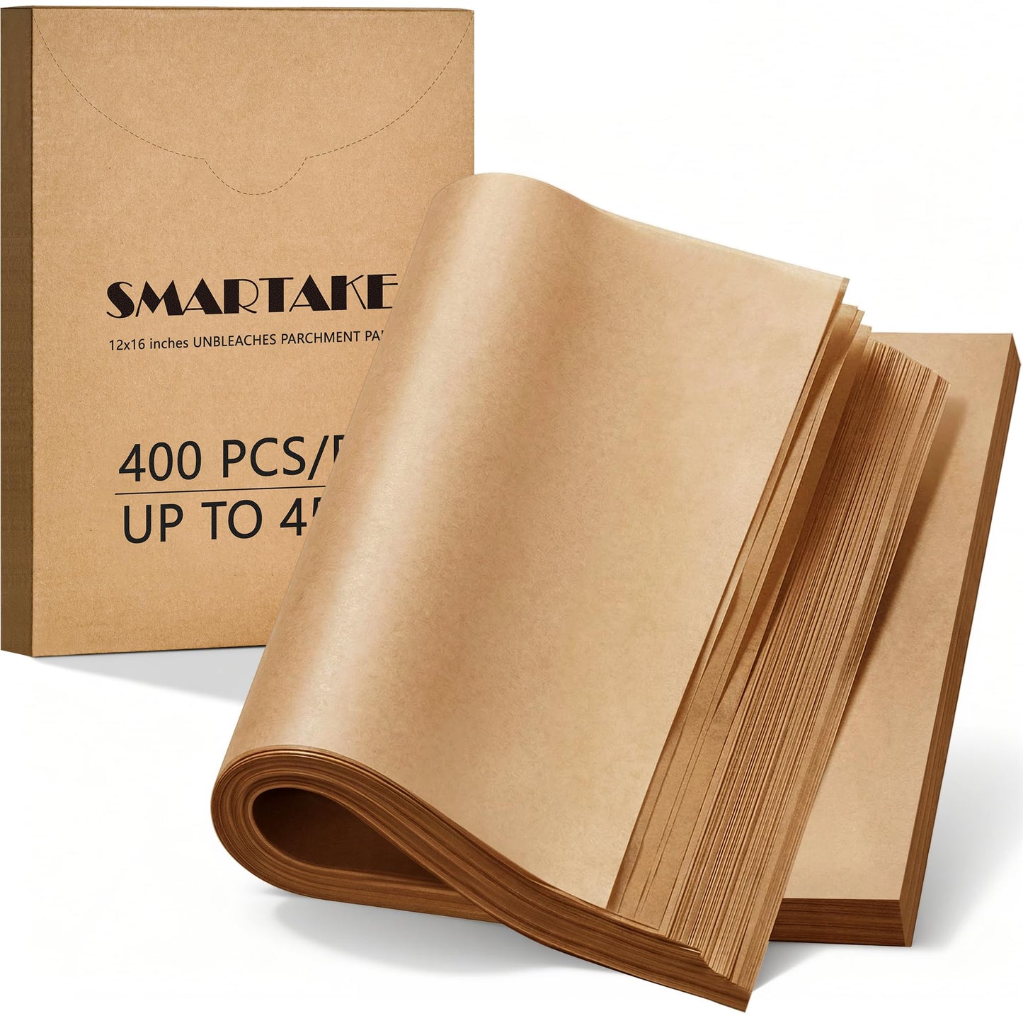 SMARTAKE 400 Pcs Parchment Paper Baking Sheets, 12x16 Inches Non-Stick Precut Baking Parchment, for Baking Grilling Air Fryer Steaming Bread Cup Cake Cookie and More (Unbleached)