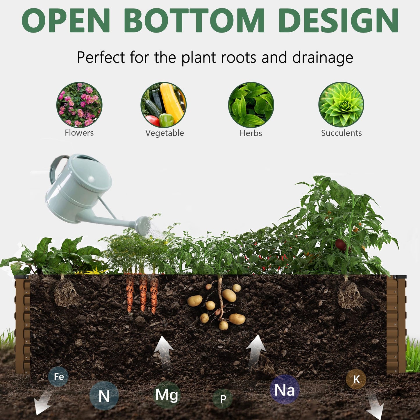 FOOWIN 4pcs 8x4x2ft Galvanized Raised Garden Bed, Planter Raised Garden Boxes Outdoor, Large Metal Raised Beds for Gardening, Garden Bed for Vegetables, Flowers, Herb,478 Gallon Capacity, Brown