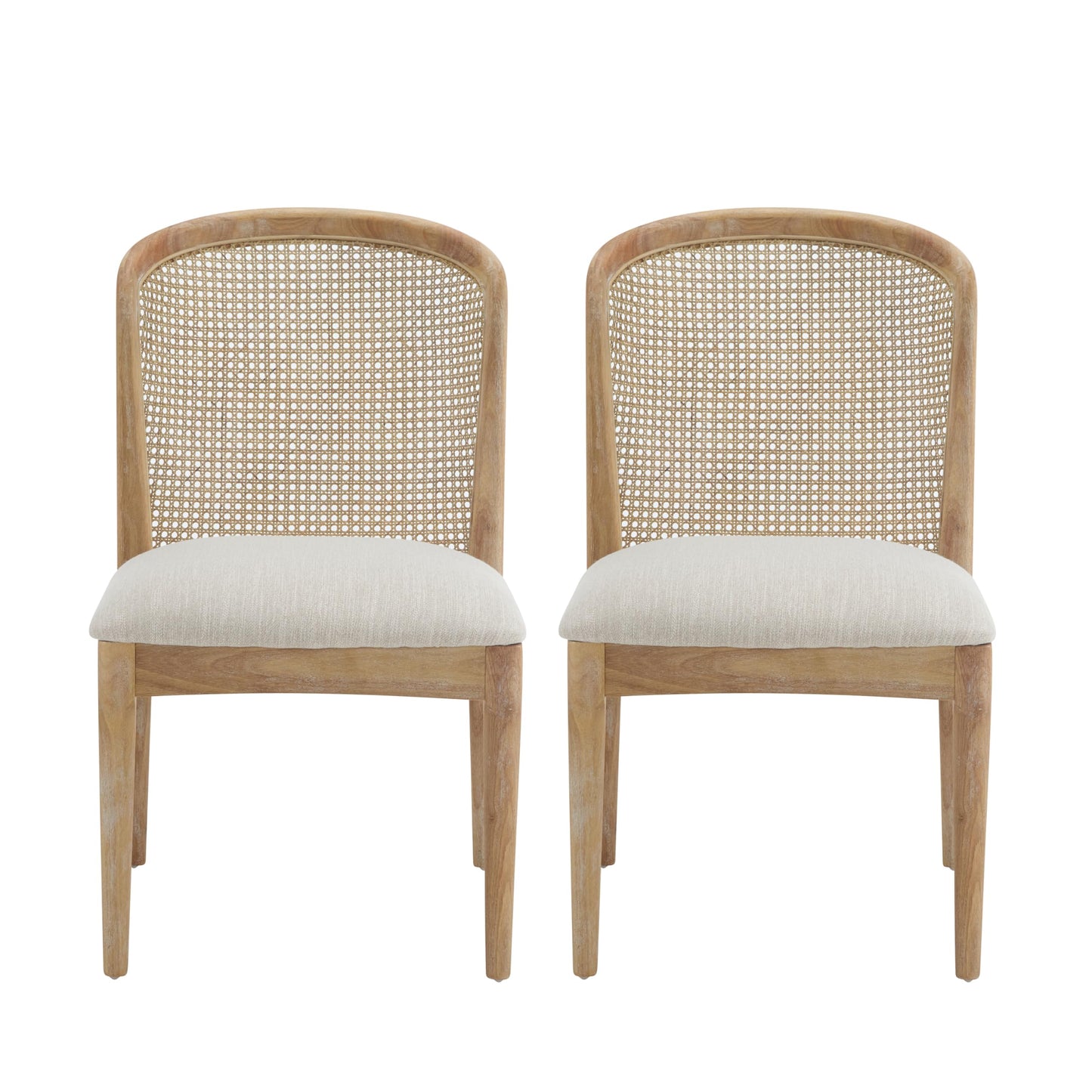 Christopher Knight Home Lilia Dining Chairs Set of 2, Modern Dining Chair with Fabric Upholstery, Rubberwood Frame Kitchen Chairs with Cane Webbing, Extra Seat for Dining Room, Beige + Natural