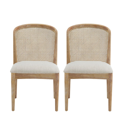 Christopher Knight Home Lilia Dining Chairs Set of 2, Modern Dining Chair with Fabric Upholstery, Rubberwood Frame Kitchen Chairs with Cane Webbing, Extra Seat for Dining Room, Beige + Natural