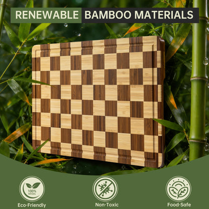 THETCHRY Checkered Bamboo Cutting Board, Thick End-Grain Wood Cutting Boards for the Kitchen, Chopping Boards with Juice Groove, Non-Slip, Durable & Crack-Resistant, Perfect Gifts 16.5” x 11.6” x 0.8”