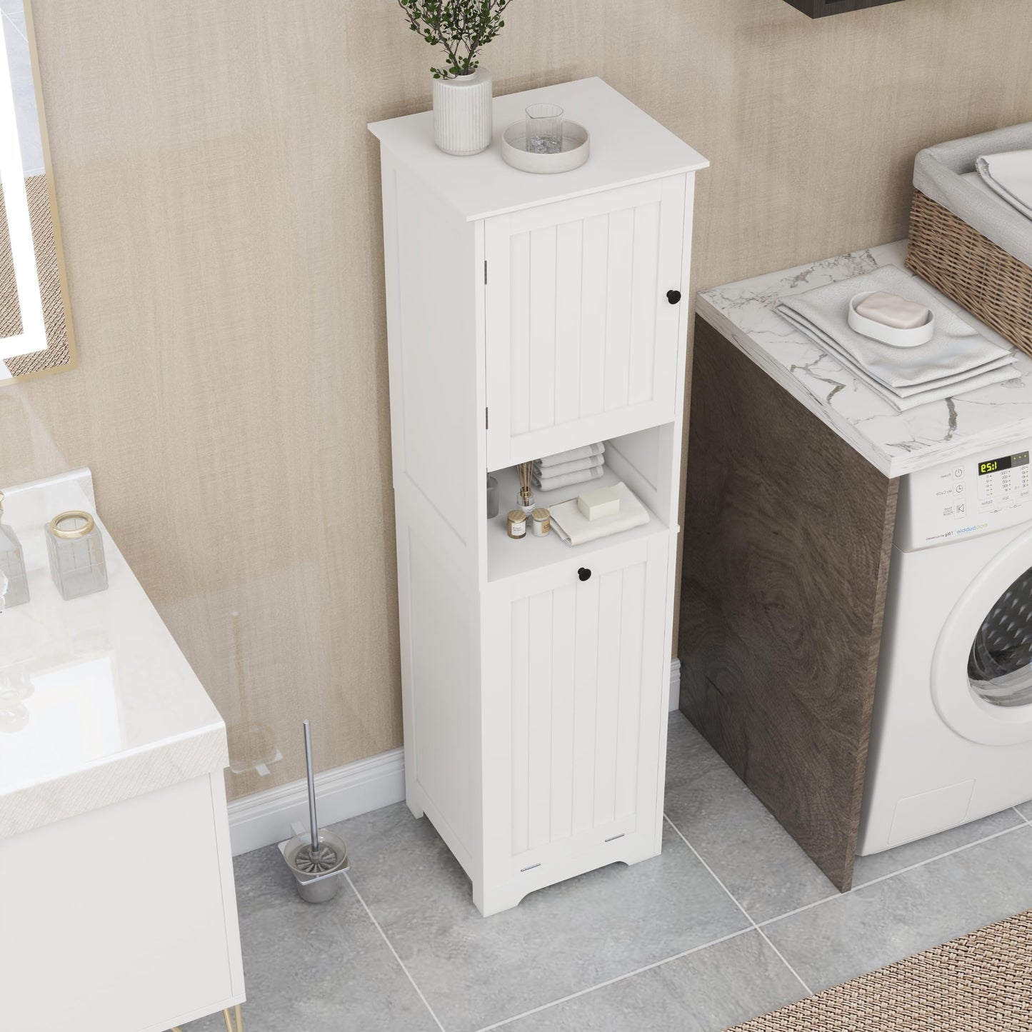 One Compartment One Door Tilt Out Laundry Sorter Cabinet White