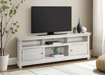 Coaster Home Furnishings - Payne - Wood - TV Stand with Two Door Cabinets, Open Shelves, Six Compartments and Farmhouse Style - Living Room - 70-Inch - Distressed White - 710053