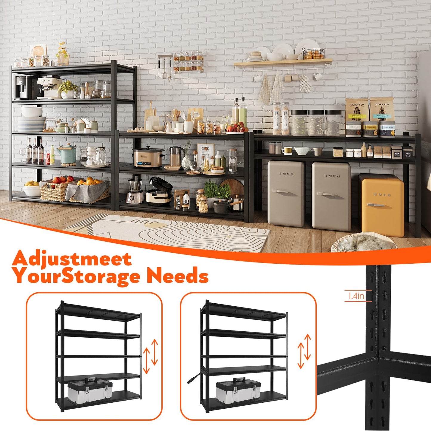Howzone 72" H Garage Shelving 2000LBS Heavy Duty Storage Shelves Adjustable 5 Tier Metal Shelves for Storage Garage Industrial Shelving Utility Racks,16" D x35.5 Wx72 H,Black