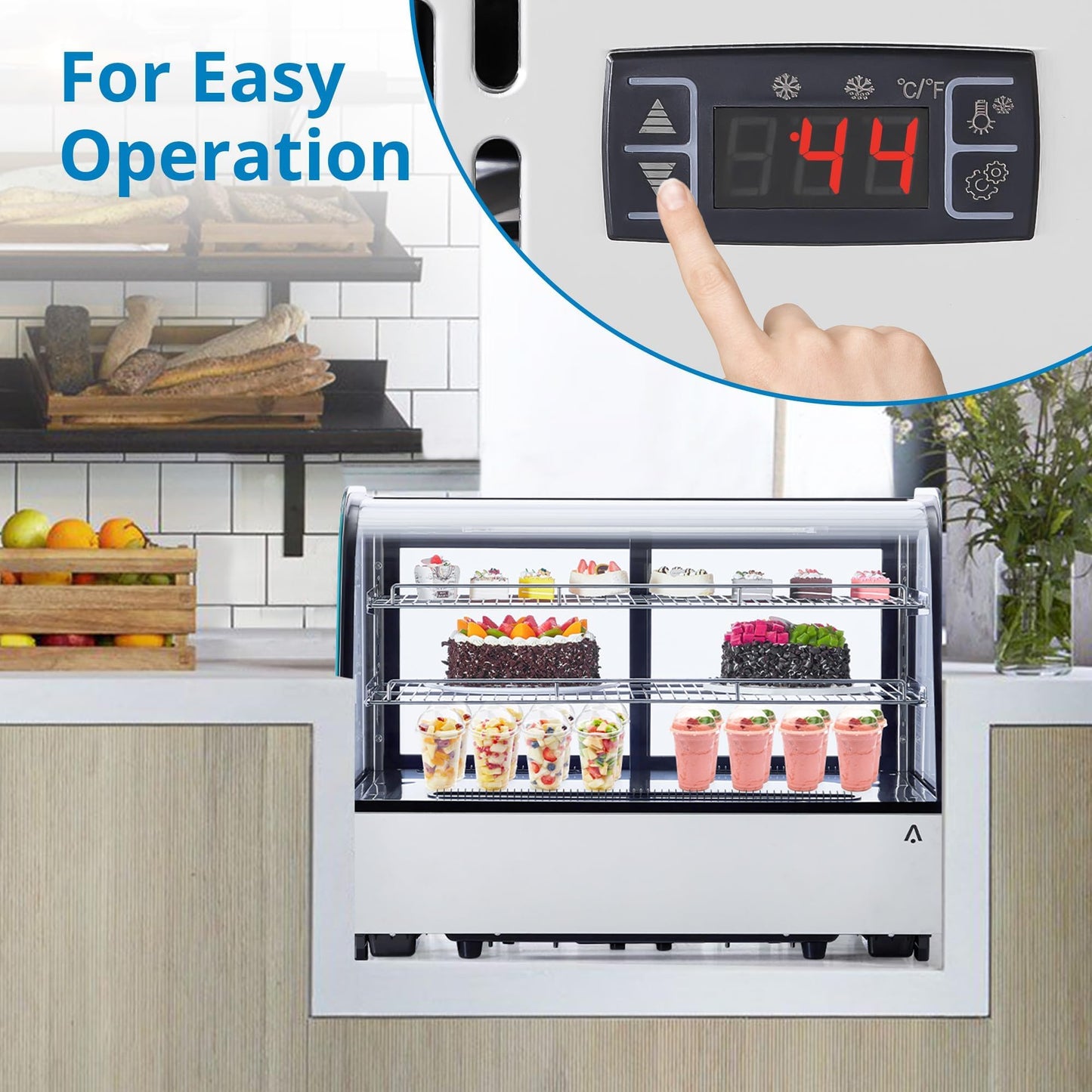 ActiveTrail 5.6 Cu.Ft Countertop Bakery Display Case – Double Glass Refrigerated, LED Lighting, Adjustable Shelves, Digital Temp Control, for Pastry, Cake, Sushi, 110V