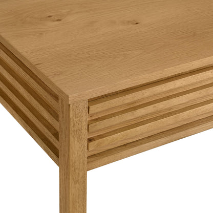 Martin Svensson Home Julian Genuine Oak Wood Coffee Table, 32 Inch Square, Mid Century Modern Cocktail Table for Living Room, Dual Drawers, Slatted Sides, Leveling Feet, Light Oak Natural