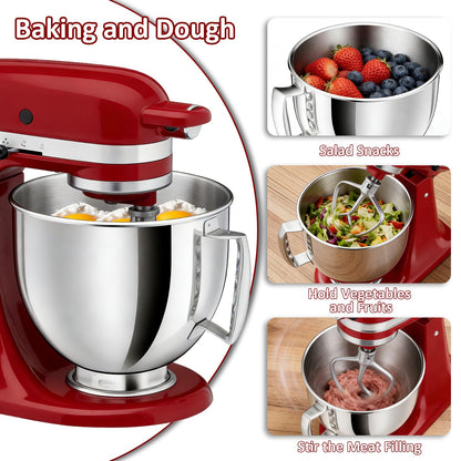 5QT Stainless Steel Mixer Bowl Compatible with KitchenAid Bowls for Mixer, Artisan&Classic Series 4.5-5QT Tilt-Head Mixers, Kitchen Gadgets Mixer Bowl with Handle,Metal Bowl for Kitchen Mixing Bowl