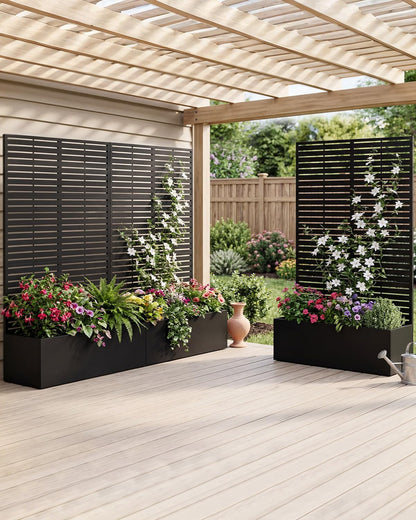 Metal Planter Box with Trellis, 71" H x 44" W x 16" D, Outdoor Raised Garden Bed with Privacy Screen & Drainage Holes, All-Weather Patio Planter for Climbing Plants, Vegetable, Vines, Louvered