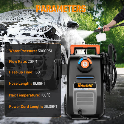 This Hill 2-in-1 Pressure Washer and Steam Cleaner, 3000 PSI 2 GPM Power Washer, 1500W Steam Cleaner with 1L Tank, Portable Cleaning Machine for Car Detailing, Patio, Tile, Grout, Furniture