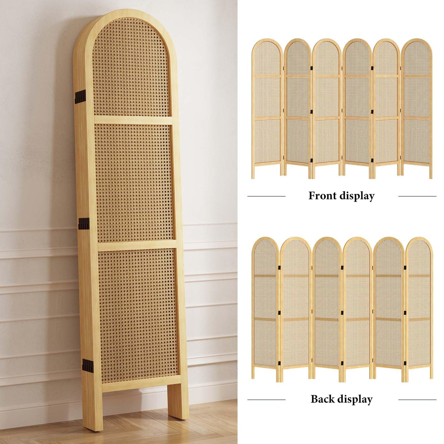 Svimi Room Dividers and Folding Privacy Screens, 5.6 Ft Double Hinged Rattan Partition Freestanding Wall Room Divider for Home - 6 Panels (Natural)