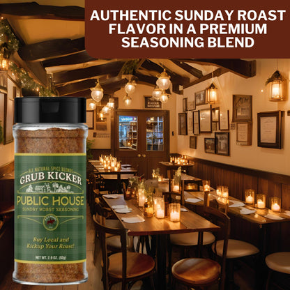 Grub Kicker Public House Sunday Roast Seasoning - 2.9 oz Bottle - Prime Rib, Pot Roast, and Beef Tenderloin Spice Rub - Perfect for Slow Cooker Meals and Savory Dishes - 3 Pack